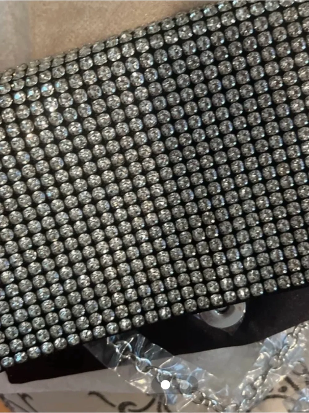 Silver Crystal Mesh Evening Clutch with Chain Strap